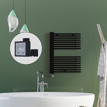 Radiva - Male Sèche Serviettes Electrique 600x800 Noir mat Ktx3 600 Watt Câble en spirale