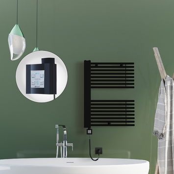 Radiva - Male Electric Towel Warmer 600x800 Matte Black Ktx4 300 W (Spiral Cable)