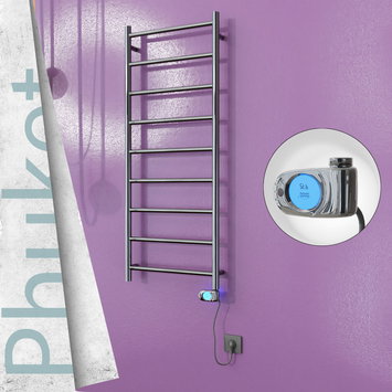Radiva - Phuket Stainless Steel Electric Towel Warmer 500x1200 Polished Finish (Musa Thermostat) 200 W