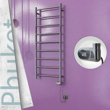Radiva - Phuket Stainless Steel Electric Towel Warmer 500x1200 Polished Finish (Thesis Thermostat) 200 W