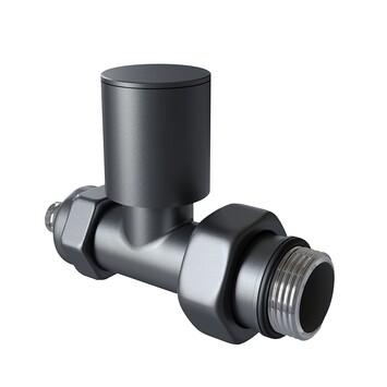 Radiva - Radyatör Vanası 1/2'' Koyu Antrasit Düz Pex (Metal Volanlı 16*2mm Boru Bağl. Rakorlu)