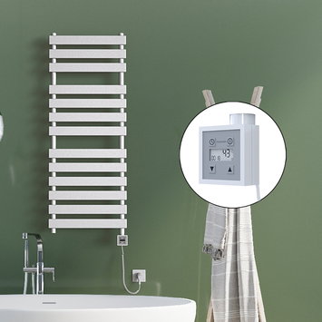 Radiva - TAHITI Elektrikli Havlupan 500x950 Beyaz Parlak (KTX3 Termostat) 600W Spiral Kablolu
