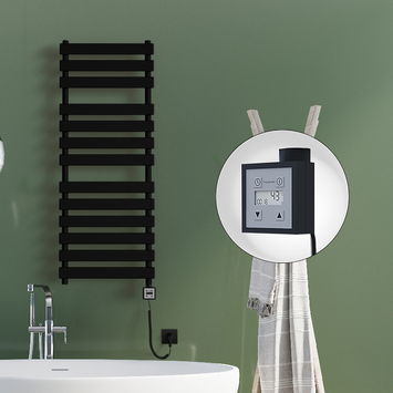 Radiva - Tahiti Electric Towel Warmer 500x950 Matte Black Ktx3 300 W (Spiral Cable)