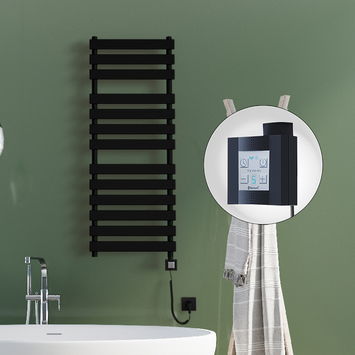 Radiva - Tahiti Electric Towel Warmer 500x950 Matte Black Ktx4 300 W (Spiral Cable)