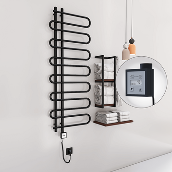 Radiva - Zante Sèche Serviettes Electrique 600x1400 Noir mat Ktx3 600 Watt Câble en spirale